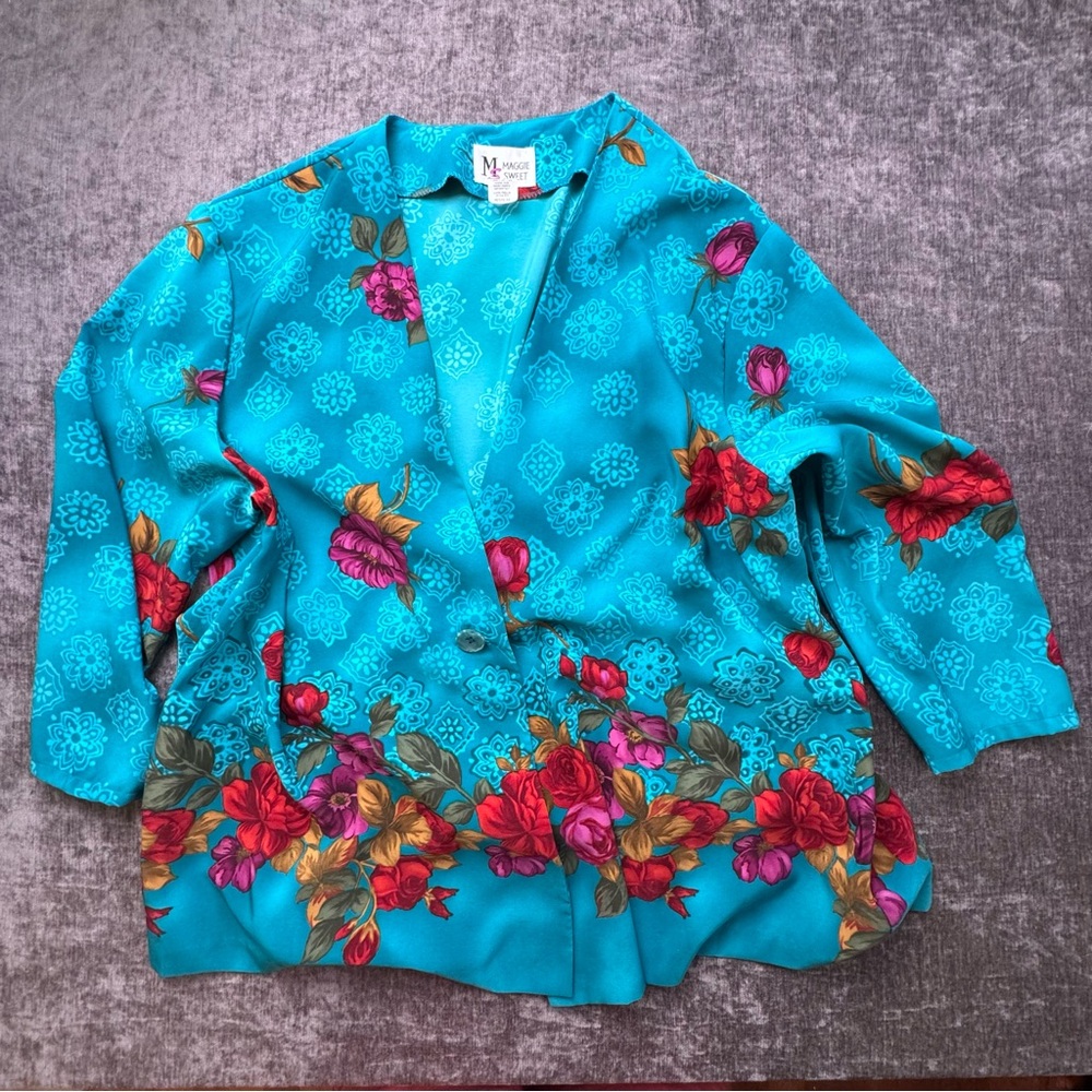 Maggie Sweet Floral Turquoise Blouse